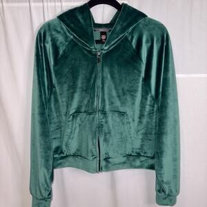 Victoria’s Secret Green Front Zip Velour Hoodie VS Embroidered Size Large EUC